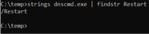 Figure 2 Restart string inside dnscmd's strings